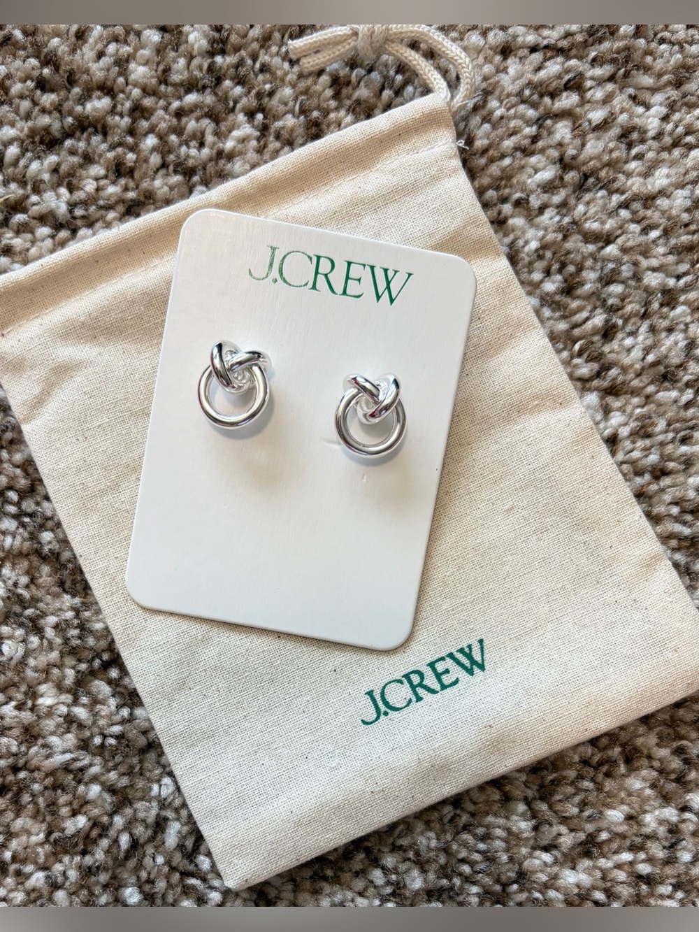 JCrewSterling Silver Knot & Hoop Stud Earrings - Silver